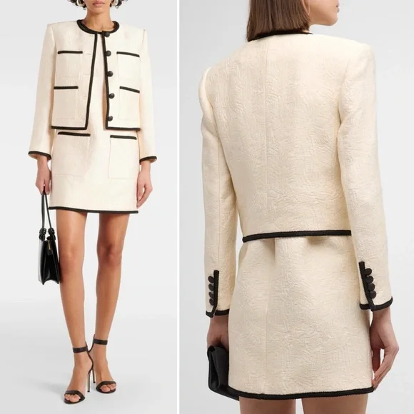 VERONICA BEARD Darla Jacquard Contrast Trim Jacket Size 10 Ivory Black - Picture 4 of 16